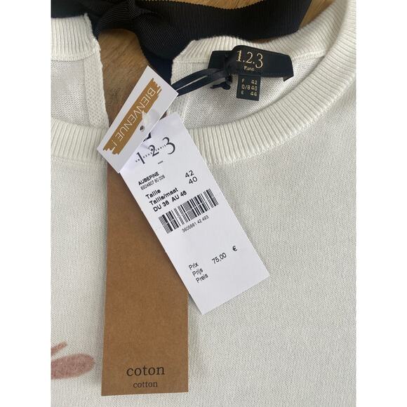 1.2.3 Paris Short Sleeve Cream Sweater NWT - Picture 3 of 7